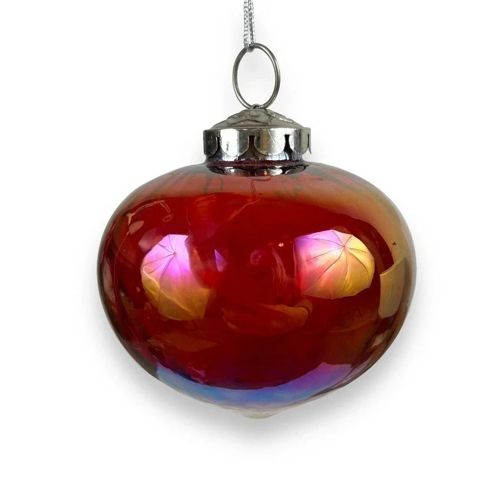 Vintage Hand Blown Iridescent Carnival Glass Bulb Ornament
